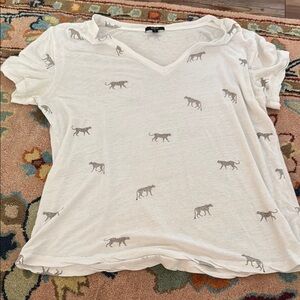 White T-Shirt with Gray Animal Print